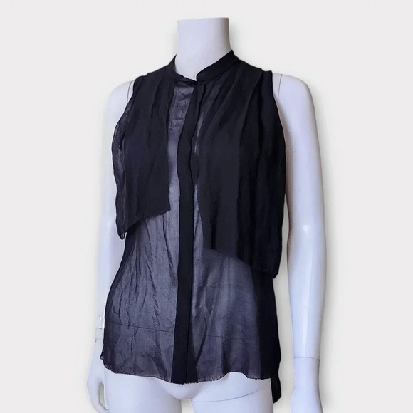 Wilfred Silk Sleeveless Blouse Size XXS Black Sheer Minimalist Button Up - Picture 1 of 9